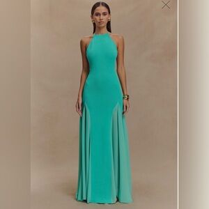 Meshki Soleil Teal Halter Maxi Dress